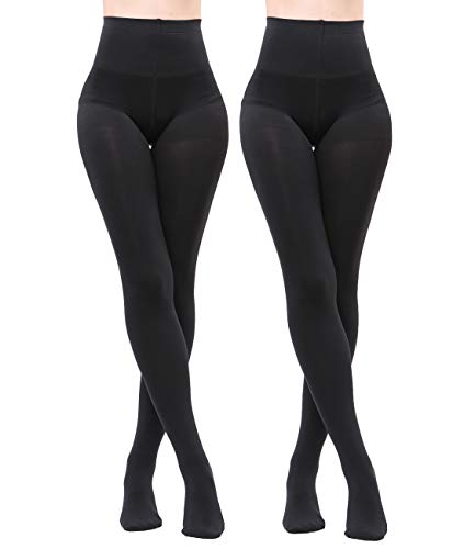 LASETA 120D 2 Pairs Opaque Tights for Women High Waist Control Top Pantyhose Tights for Winter
