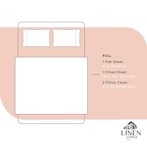 Image of Linen Home 100% Cotton Percale Sheets Full Size, Brushed Rose, Deep Pocket, 4 Pieces Set - 1 Flat, 1 Deep Pocket Fitted Sheet and 2 Pillowcases, Crisp Cool and Strong Bed Linen