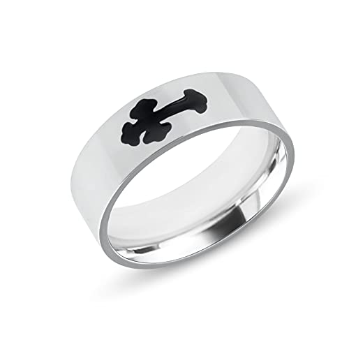 Bague croix noire homme anneau acier inoxydable chevalière tendance