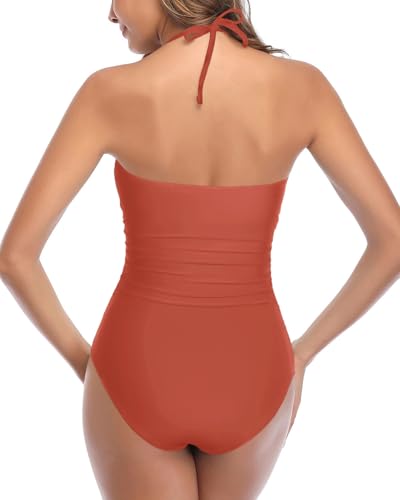 Image of Tempt Me Women Sexy Cutout One Piece Swimsuits Tummy Control High Waisted Halter Front Tie Knot Bathing Suit
