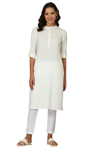 Image of W for Woman Lilac Mandarin Collar Cotton Blend Straight Kurta