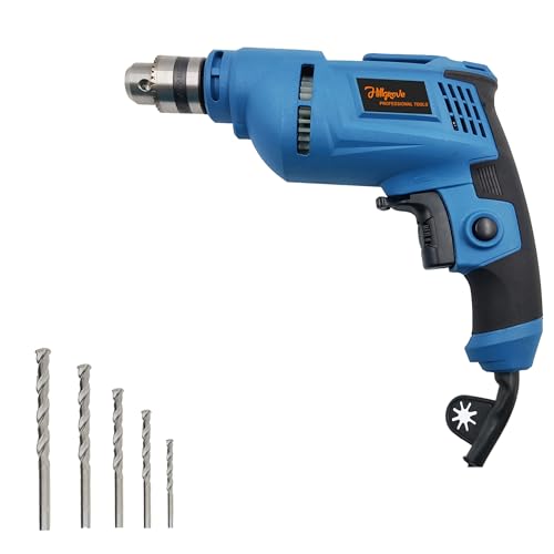 Image of Hillgrove HGCM1088M1 All Purpose 500W Drill Machine with 5Pcs Masnory Drill Bits for Making Holes in Metal /Wood /Concrete with Reverse Rotaion and Variable Speed Pistol Grip Drill (10 mm Chuck Size)