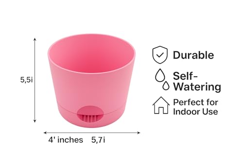 Image of Maxx Plast 5 Inch Self Watering Pots | Set of 5 Decorative Plastic Planters for Indoor & Outdoor Plants | Durable, Lightweight & Colorful Flower Pots - Just ₹299 (Pink)