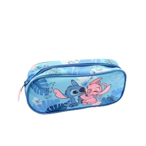 Disney Lilo & Stitch Pencil Case for Kids Stitch & Angel Stationery Case with Tropical Design Large Capacity Zip-Up Pouch 22 x 9.5 x 9 cm