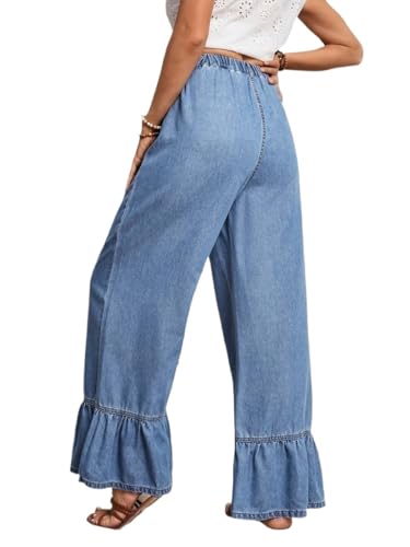 jeans for women trendy Solid Color Denim Pants With Ruffle Hem And Pockets For Casual Wear