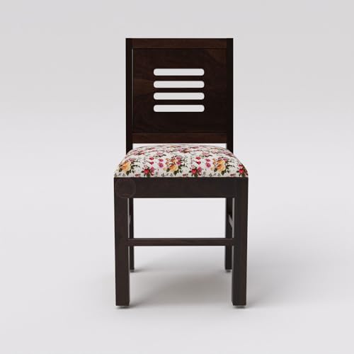 Image of VK Furniture Sheesham Solid Wood 4 Seater Dining Table Set of Four with 4 Print Cushion Chairs for Dinner Hall Kitchen Living Room Home Office Restaurant |L45 X W30 X H30|Walnut