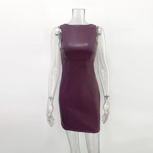 Image of XLLAIS Sleeveless PU Sheath Dress Faux Leather Bodycon Midi Pencil Dress