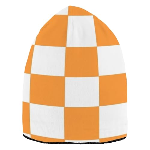 EtherSpher Gorro de punto a cuadros americanos naranja y blanco para hombre, con puños, para mujer, casual (prop1), Cuadros americanos naranja y blanco, talla única