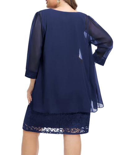Plus Size Mother of The Bride Dress - 2 Piece Wedding Guest Formal Lace Dress with Jackets4
