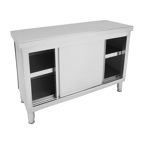 Armario de trabajo con puertas correderas, cocina de acero inoxidable, mesa de trabajo, mesa de trabajo, armario de acero inoxidable, armario de gastro, armario de puertas correderas para restaurante