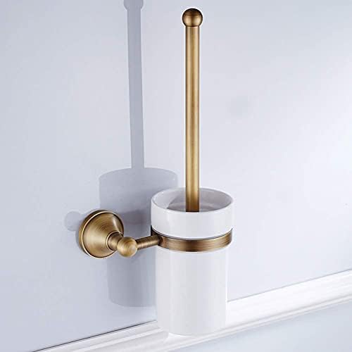 Image of Elegant European Antique Bronze Toilet Brush Holder Set, Wall Mounted Brass Bathroom Accessories Set (Golden)