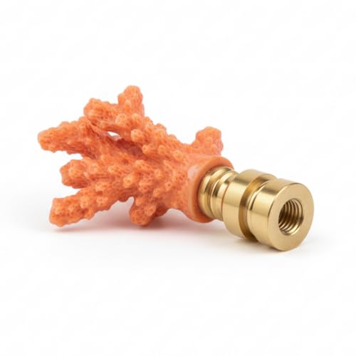 Image of Royal Designs, Inc. Sea Life Lamp Finial, Medium Coral, Orange, Polished Brass Base, Replacement Finial for Table or Floor Lamps