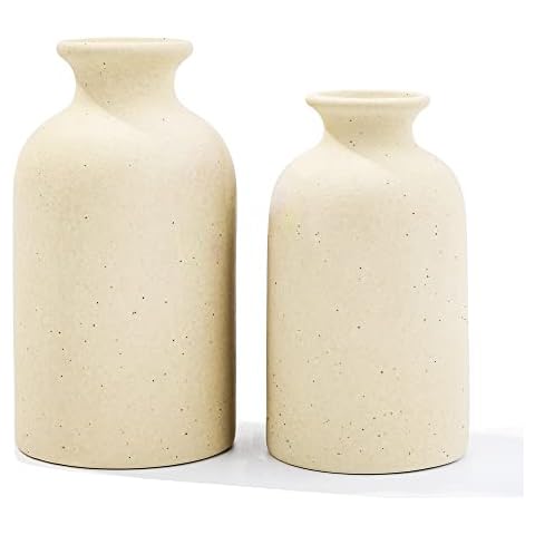 white ceramic vases home decor 2pcs small vase Set boho vase modern farmhouse decor (Beige Spot) Cover
