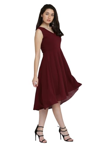 Image of Miss Chase Women's Round Neck Sleeveless Floral Ruffled GatheKnee-Long Skater Dress