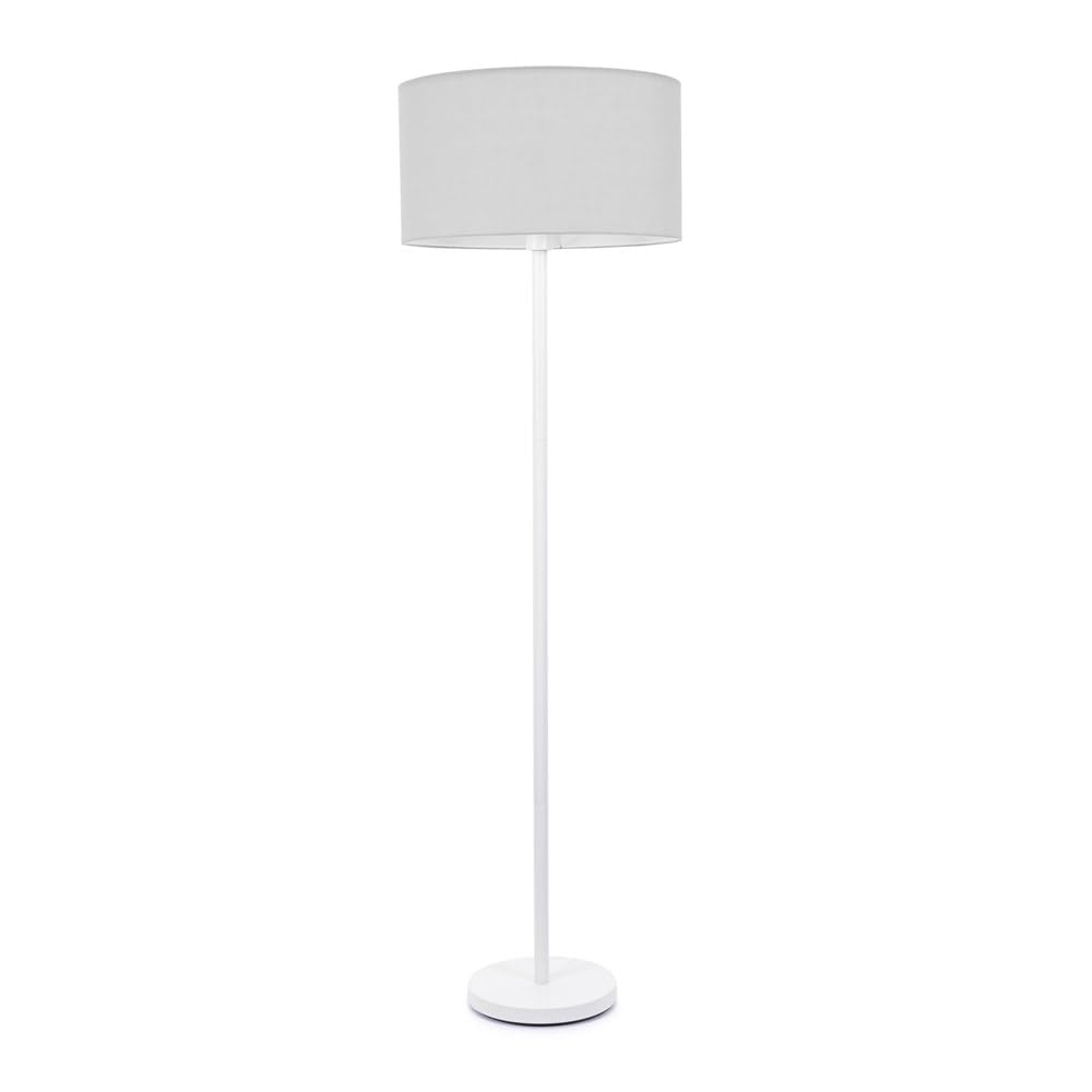 Valuelights Unisex Grey Charlie White Single Stem Floor Lamp With Fabric Drum Lamp Shade And Led Bulb In