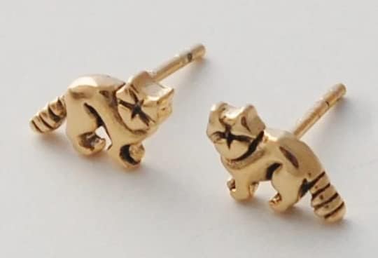 Raccoon Stud Earrings - 14k gold over sterling silver