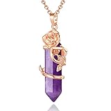 MAIBAOTA Rose Necklace for Women Flower Stone Pendant Necklace Rose Jewelry Amethyst Crystal Purple Gemstone Necklace