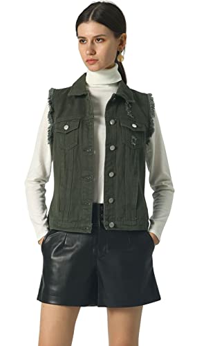 loveimgs Women's Fashion Sleeveless Regular Fit Lightweight Button Front Candy Color Ripped Denim Vest Jacket Pockets4