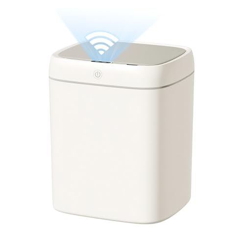 Caneca de basura rectangular blanca con sensor táctil 3 gal