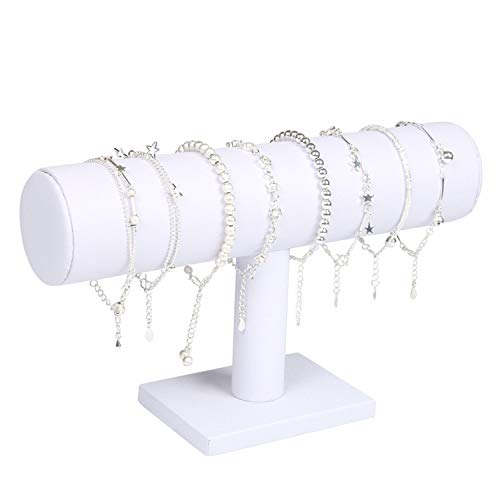 Juvenile shoulder Estante de exhibición de joyería de Cuero de Terciopelo Pulsera Estante de Reloj Estante de exhibición Caja de Almacenamiento Estante de Barra en T Caja de joyería-1 Layer-White-PU-