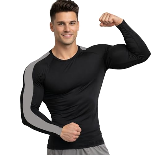 Image of NEVER LOSE Men's Workout Set Compression Shirt and Pants Top Long Sleeve Sports Tight Base Layer Suit Quick Dry & Moisture-Wicking (Compression Workout Set Combo)