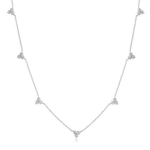 1/3 Carat Natural Diamond 3 Stone Necklace for Women - 14k White or Yellow Gold Station Necklace for Her (G-H, I1-I2, 0.30 cttw) 18 Inch Adjustable Chain - Spring Ring Clasp