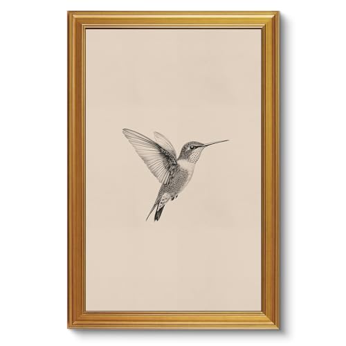 Image of VIYYIEA Vintage Gold Framed Wall Art for Living Room, Birds Canvas Prints Home Decor, Sketch Painting Picture, Bedroom Wall Decor Gifts for Friends or Family -【Hummingbird】-(36L x 24W)