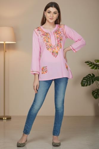Image of Vahson Designer Hand Lucknowi Chikankari Embroidery Cotton Short Kurti for Women /Girls