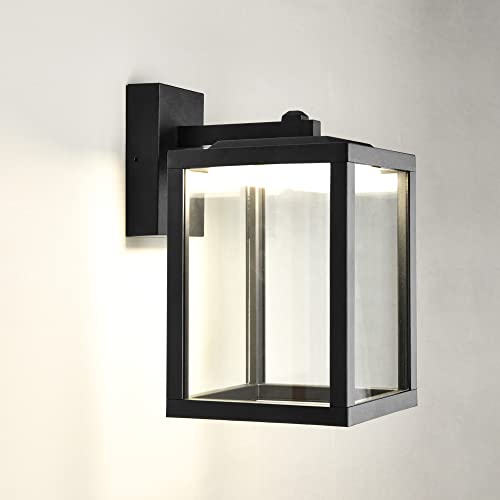 BRIMMEL Applique Murale Extérieure LED Noir Abat Jour en Verre Clair Applique Murale Extérieure de Jardin Moderne, 9W Eqv 50W 4000K Blanc Naturel, Applique Murale Extérieure en Aluminium Imperméable Cover