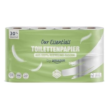 by Amazon ECO Toilettenpapier 3-lagig 100 Recycelt 8 Rollen 8 Rollen 1-er Pack 200 Blätter pro Rolle FSC-Zertifiziert