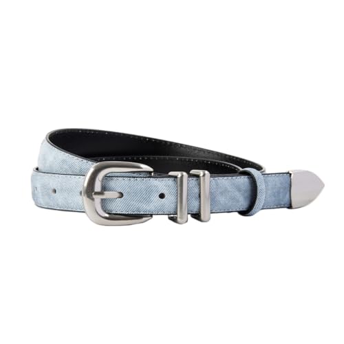 Yuangu Womens Belts for Jeans Dresses Ladies Leather Waist Belt with Silver Buckle (Light Blue Silver, 105cm/Fit Waist 25
