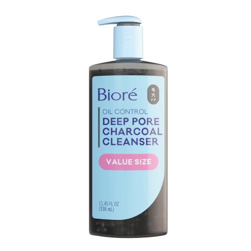 Biore Deep Pore Charcoal Face Wash, Daily Facial Cleanser for Dirt & Makeup Removal, for Oily Skin, Value Size, 11.45 fl oz