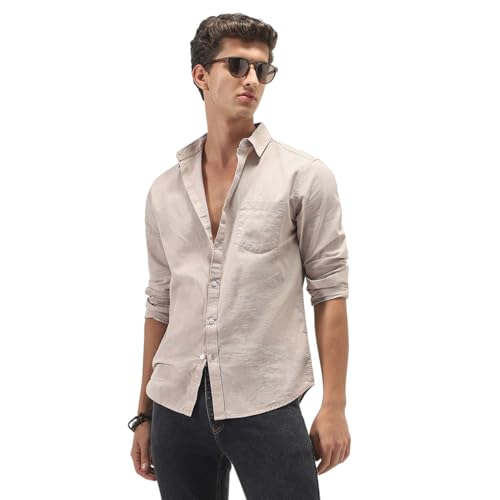 Image of Urbano Fashion Men's Cotton Full Sleeve Regular Fit Casual Solid Slub Shirt with Spread Collar