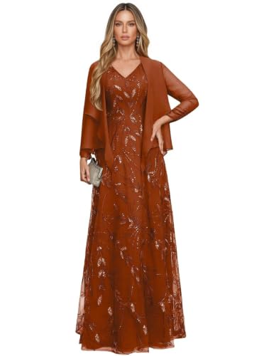 Two Piece Sparkly Sequin Mother of Bride Evening Gown with Chiffon Jacket