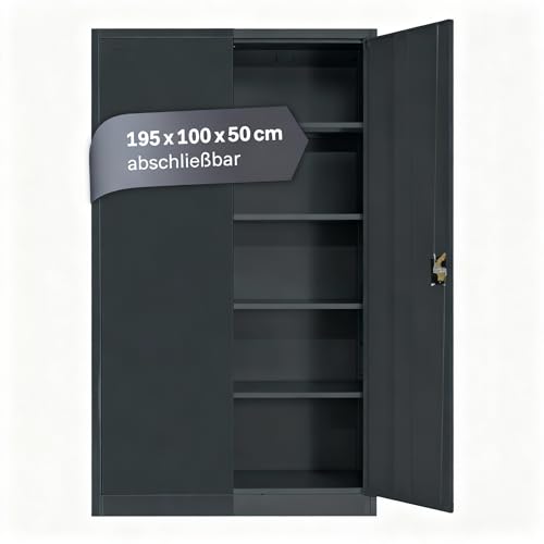LagerZwei Mehrzweckschrank 195x100x50cm I Metallschrank, 4...