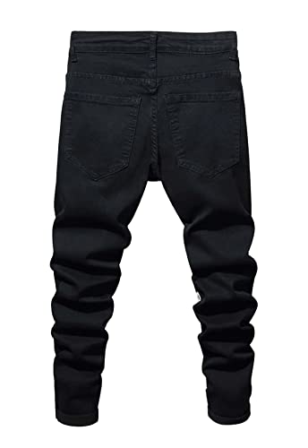 Boy's Skinny Fit Ripped Destroyed Distressed Fashion Kids Denim Jeans Pants（Black2021,10）2