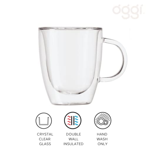 Oggi Set of 2 Double Walled Insulated 12-Ounce Borosilicate Glass Bistro Mugs