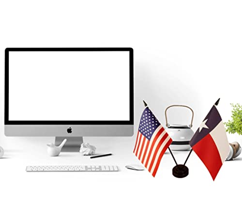 Zigvert America & Texas Twin Desk Flag, Us Texas Table Flags, 8 X 5 Inches American & Texas Deluxe Desk Flag Set - Miniature Usa & Texas Stick Flag With Flag Stand #TOP1