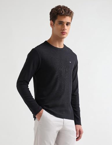 Image of Arrow Sport Men's Textured Pure Cotton T-Shirt