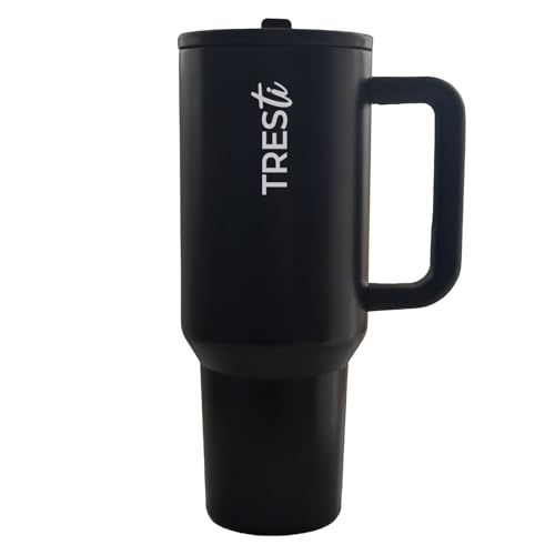 TRESTi Botella Térmica de Acero Inoxidable - 1,2L - Tumbler 100% Antigoteo - Mantiene Frío/Calor - Para Café, Te, Bebidas, Viaje, Deporte - Termo con Asa - Negro