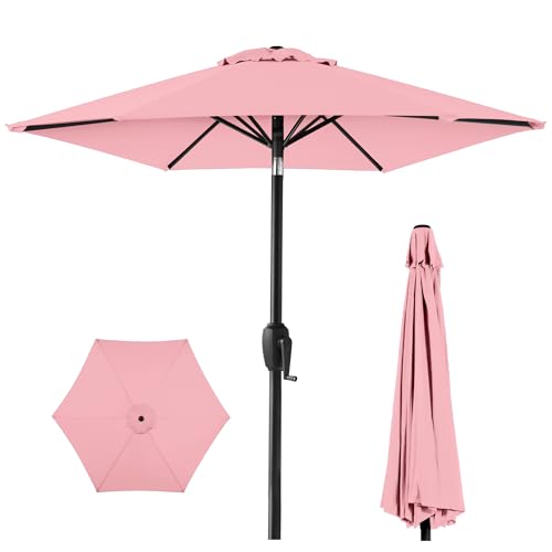 Best Choice Products 7.5ft Heavy-Duty Round Outdoor Market Table Patio Umbrella w/Steel Pole Push Button Tilt Easy Crank Lift - Carnation