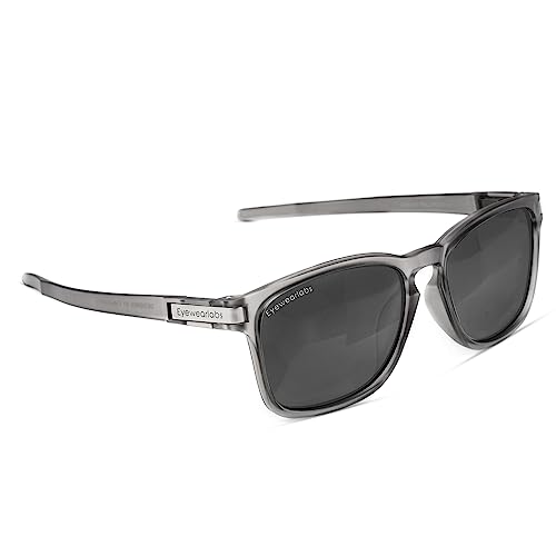 Eyewearlabs OKNO | Polarized Full Rim Square Branded Stylish Sunglasses For Men & Women | 100% UV Protection Shades | Cricket Sports Cycling Driving | Medium | Crystal