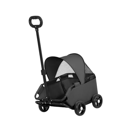 Fonowx 4ホイールペットベビーカー、犬と猫のためのキャリア、取り外し可能なデザイン, 黒