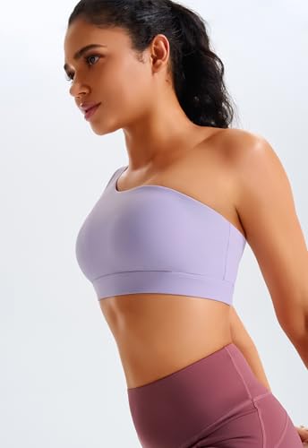 Image of One Shoulder Sports Bras for Women Low Impact Asymmetrical Workout Tops Padded Yoga Right Shoulder Strap Bra