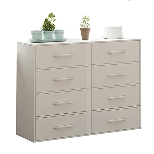 Cómoda moderna de mediados de siglo, elegante cómoda de almacenamiento de 3 a 4 niveles con cajones dobles, 30 cm de profundidad, ideal para dormitorio, sala de estar, pasillo, color blanco, 96 x 30 x