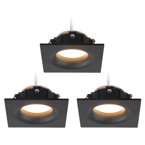 HCFEI LED Einbaustrahler Set eckig - schwarz 5 Watt dimmbar 230V flach blendfrei – Einbauleuchte Ø 68mm Bohrloch – Einbau-Spot Decken-Strahler Deckeneinbaustrahler (3er set - Warmweiß)