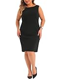 Agnes Orinda Plus Size Dresses for Women Classic Boat Neck Work Sleeveless Sheath Dress 2X Black