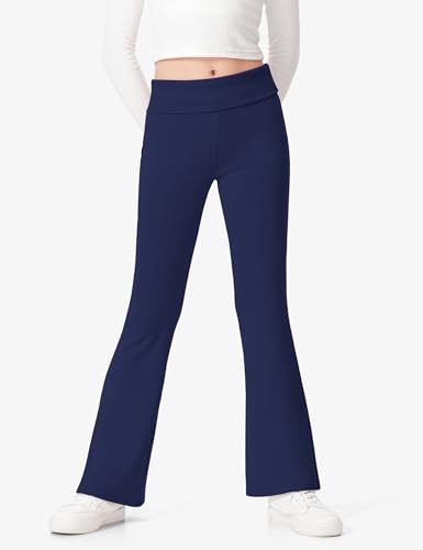 BOOPH Girls Leggings Kids Flare Leggings Fold Over Waistband Casual Bell Bottom Pants for Teens2