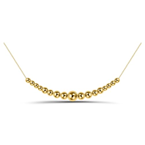 Hoops & Loops 925 Sterling Silver 18mm Graduated Polished Bead Necklace for Women, Silver, Yellow Gold, Rose Gold