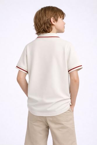 Image of Alan Jones Clothing Boy's Cotton Regular Fit Colorblock Polo Neck T-Shirt